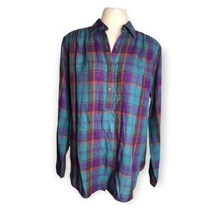 Chaps | Blue Purple Plaid Henley Shirt Button Down Chest  Lightweight Top